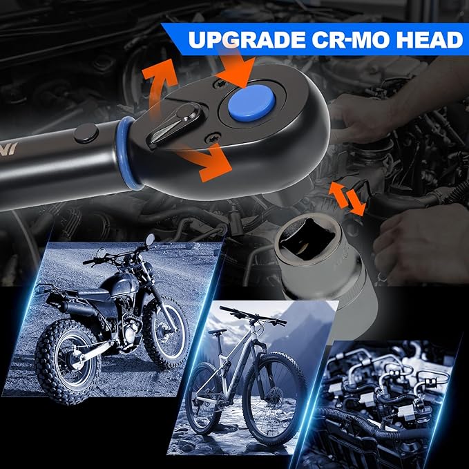 UPGRADE 3/8" Drive Click Torque Wrench,5-50Ft.Lb,Dual-Direction Adjustable 72 Tooth Click Torque Wrench for Bike, Motorcycle,Professionals & DIYers,Blue