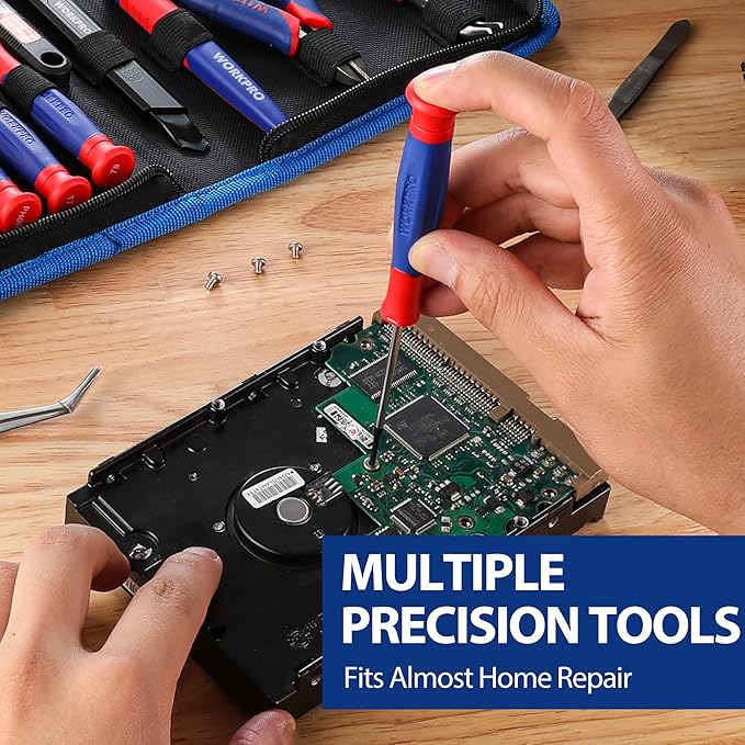 WORKPRO 33PCS Precision Repair Tool Set Includes Pliers Set, Screwdrivers Set, Craft & Utility Knife, Tweezers, Electronic Repair Tool Kit with Pouch for Laptops, Phones, Computer & Gaming Accessories
