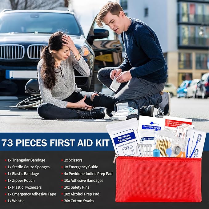 XOOL Car Roadside Emergency Kit, Car Emergency Kit with Jumper Cables, First Aid Kit, Tow Strap & Tool Set – Roadside Safety Kit for Cars, Trucks & SUVs