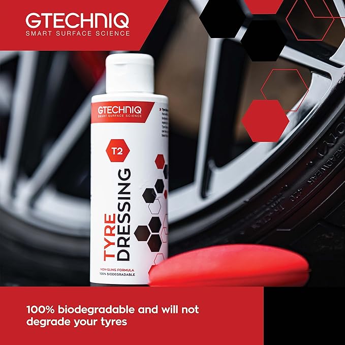 Gtechniq T2 Tire Dressing for Car Tire Shine. 8.5 fl oz | Repels Water, Dirt and Grime, Restores Tire Black Finish, Long Lasting Protection and Shine, Quick and Easy Wipe-On-Wipe-Off Application
