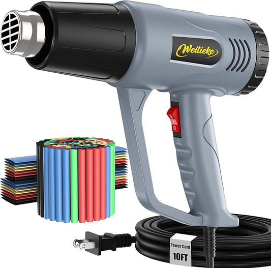 Heat gun Heat Shrink Tubing Kit with 10ft cable heat shrink gun, Overload Protection 572℉&1112℉ Dual temperature control Heat gun' for soldering Wires,Shrink vinyl Wrap and Cable Repair