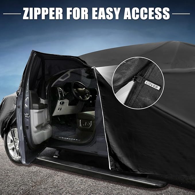 X AUTOHAUX Car Cover for Hyundai Santa Cruz 210D-PU Outdoor Full Car Cover All Weather with Door Zipper for Waterproof Windproof Sun Rain Snow Protection