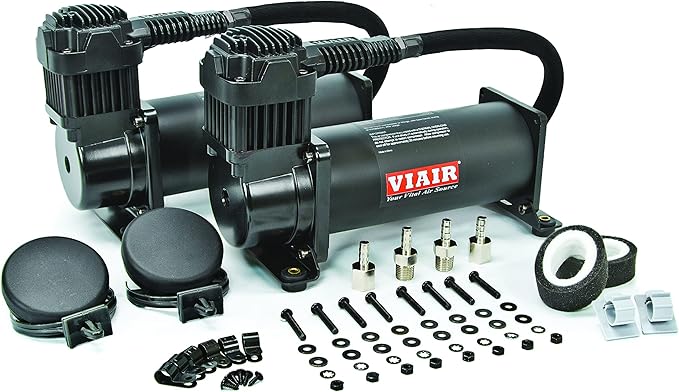VIAIR 444C Dual Air Compressor for Air Suspension (2 Pack) 12V Continuous Duty Cycle Compressor for Air Tanks, Bags, Air Horns 200 PSI (Stealth Black)