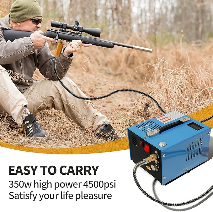 PCP Air Compressor 4500Psi/30Mpa Water/Oil Free PCP Air Pump Rifle,12V Automotive DC 110V AC PCP Airgun Compressor With Power Converter,Built-in Fan,Suitable for Paintball (Blue)