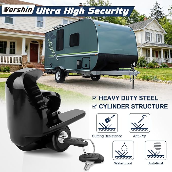 Trailer Hitch Locks with 2 Keys,Universal Size Fit 1-7/8", 2", and 2-5/16" Couplers,Heavy Duty Steel Trailer Tongue Lock for Boat,Trailers and RV,Anti-Theft Hitches,Campers, Vehicles - Black