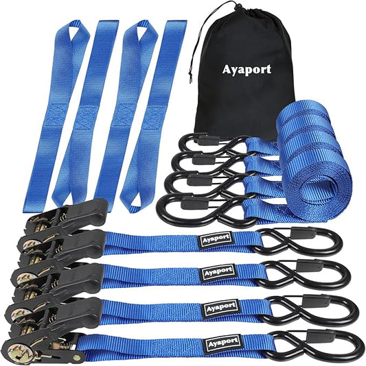 Ayaport Ratchet Straps Tie Downs, 1" x 10' Heavy Duty Ratchet Tie Down Straps, 1860lbs Break Strength, Larger Open S Hook W Safety Clip, Ratchet Strap for Motorcycle, Cargo, Truck Bed, Moving