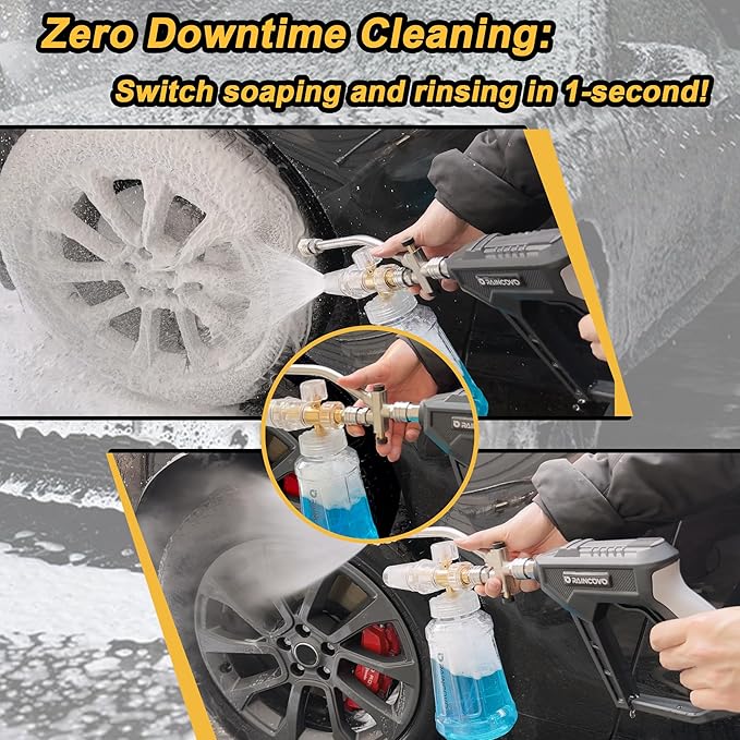 Foam Cannon with Short Pressure Washer Gun, Dual Connector Accessories, Snow Soap Attachment for Car Wash, 5 Nozzles Tips with Holder, 1/4” Quick Connect, Additional 1.1 mm Orifice Nozzle