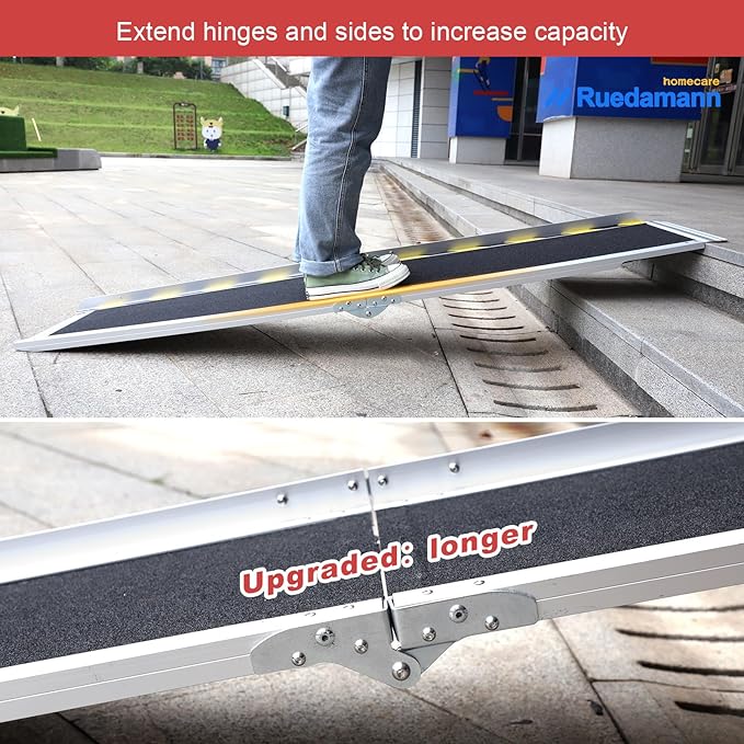 Ruedamann 6FT Wheelchair Ramp, Portable Wheel Chair Ramp for Home Entrance, Non-Slip Aluminum Folding Handicap Ramps for Wheelchairs, Strollers, Scooters, Stairs, Steps, Curbs, Doorways