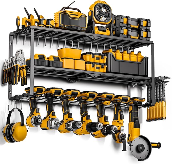 Heavy Duty Power Tool Organizer Wall Mount - Drill Holder Wall Mount with Screwdriver Organizer,Cordless Drill Hanger Storage Rack,for Garage Organization, Workshop,Pegboard, Shed - Gifts for Men