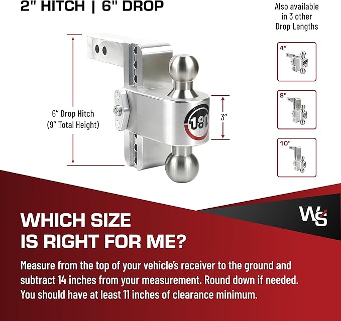 Weigh Safe Adjustable Trailer Hitch Ball Mount - 6" Adjustable Drop Hitch for 2" Receiver - Premium Heavy Duty Aluminum Trailer Tow Hitch w/ Stainless Steel Tow Balls (2" & 2 5/16") - 12,500 lbs GTW