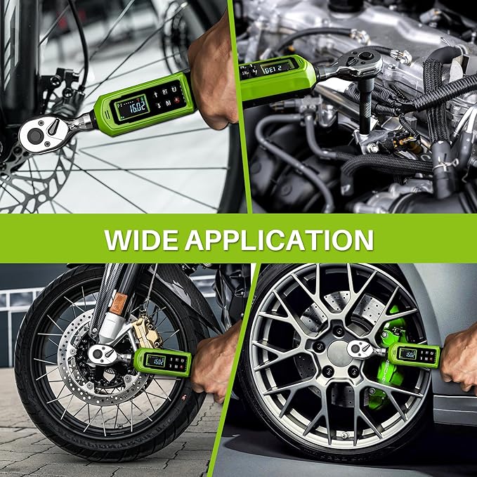 Digital Torque Wrench 3/8" Drive-0.66-44.25Ft.Lb, 0.9-60 N.m, Electric Torque Wrench With Adjustable Vibration Buzzer LED Indicator,±2% Accuracy Five Units for Bike Motorcycle Car Auto Repair