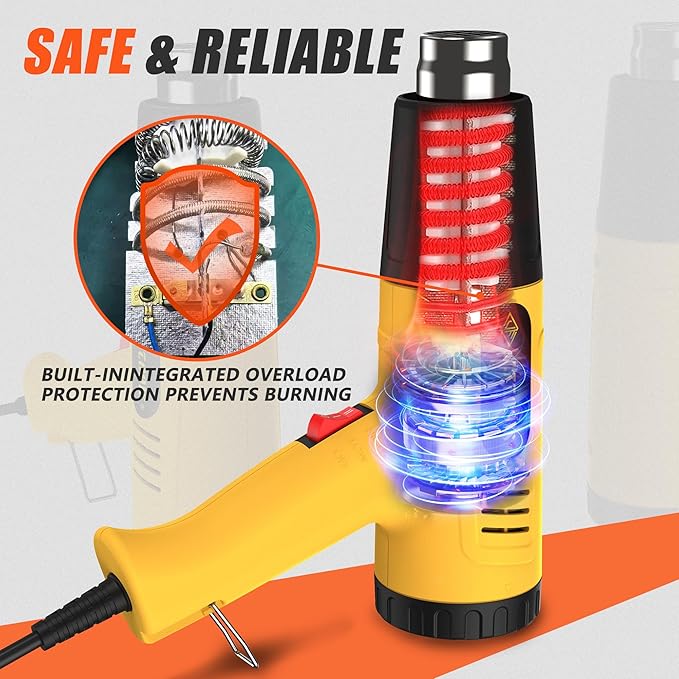 Heat Gun, Hot Air Gun Set, Equipped with LCD Digital Display, Adjustable Temperature Function (572&1112℉), Memory Setting and 4 Nozzles, Suitable For Removing Paint, Shrinking Pvc (Jf-2000WD)