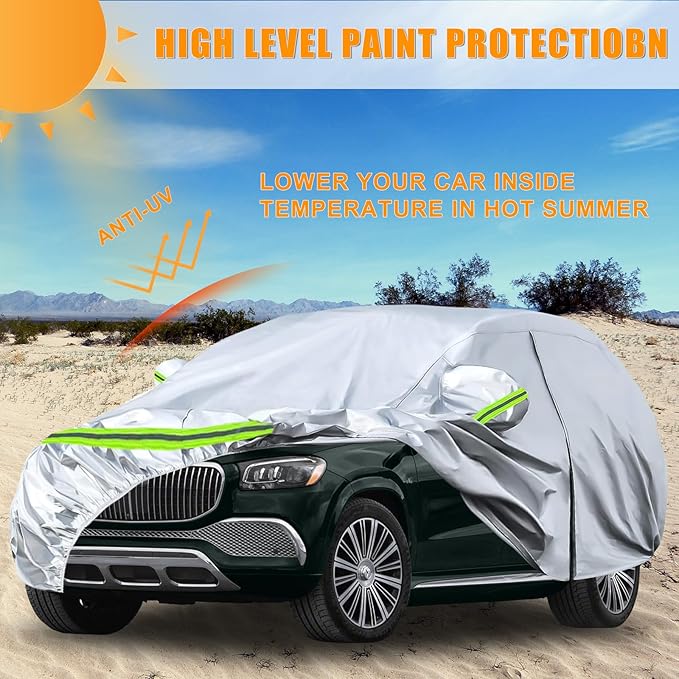 Waterproof Car Covers Replace for 2006-2025 Mercedes Benz GL/GLS Class 450, 450d, 6 Layers Silver All Weather Car Cover with Zipper Door & Windproof Bands for Snow Rain Dust Hail Protection