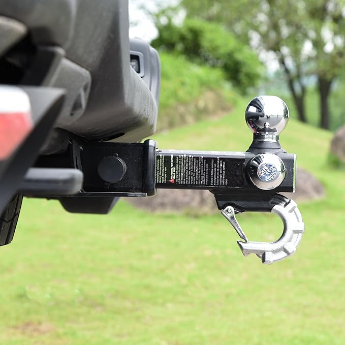 Trailer Hitch Tri-Ball Hitch with Hook, Tactical Tow Ball Hitch, Fits 2-inch Hitch Receiver, Chrome Triple Balls with Hitch Pin and Clip