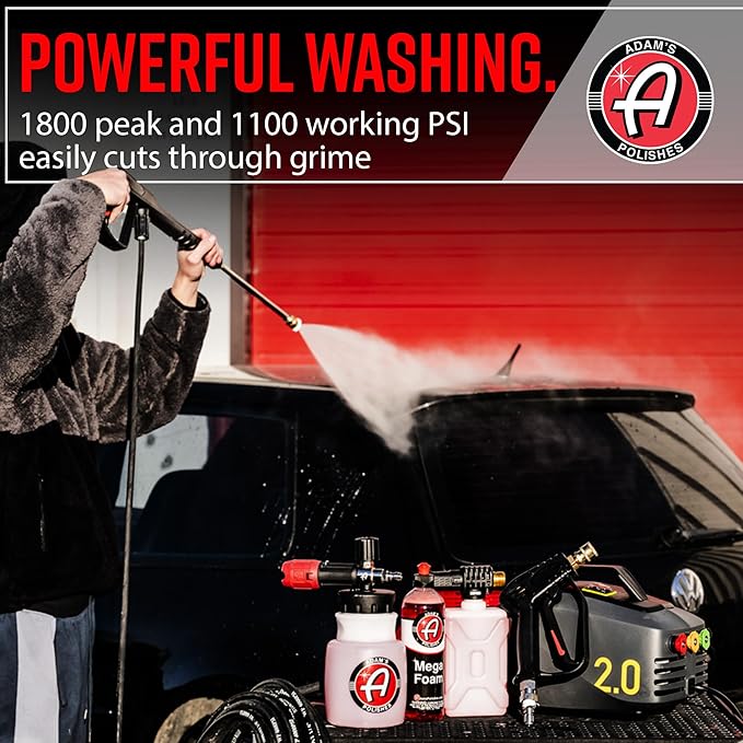 Adam's Polishes Active Pressure Washer 2.0 & Mega Foam Car Soap (5 Item) Powerful, Lightweight, Portable Electric Pressure Washer Sprayer | 1800 PSI, 2.0 GPM | for Car Home Auto Patio RV Motorcycle
