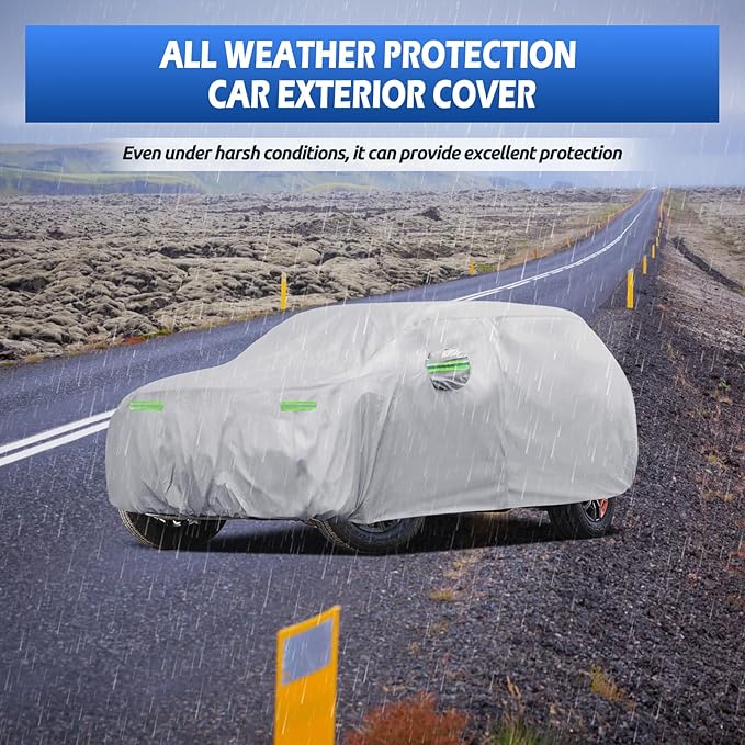 Car Cover Custom Fit for Ford Explorer 1995-2026, Migaven Waterproof Full Exterior Cover Sun Rain Protection with Door Zipper and Cotton Lining, Silver