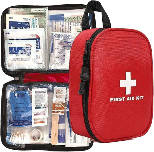 Waterproof First Aid Kit with Laminate Bags - Emergency Medical Kit for Hiking, Backpacking, Camping, Travel, Car, Cycling - Home & Work First Aid Preparedness, Red