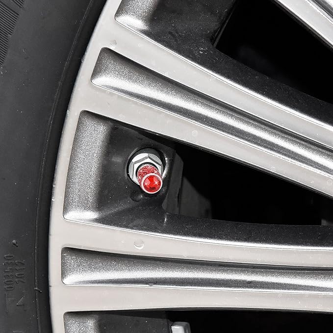 ToBeQueen Bling Tire Valve Caps Red, 4 Pack Handmade Crystal Rhinestone Valve Stem Covers Universal Dustproof Bling Car Accessories for Car/SUV/Motorcycle/Bike(Red)