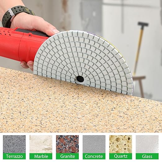 8PCS Diamond Polishing Pads 7 Inch, Wet/Dry Concrete Polish Tools Kit for Drill, Grinder, Polisher, 50-3000 Grit Polishing Set for Marble Granite Quartz Stone