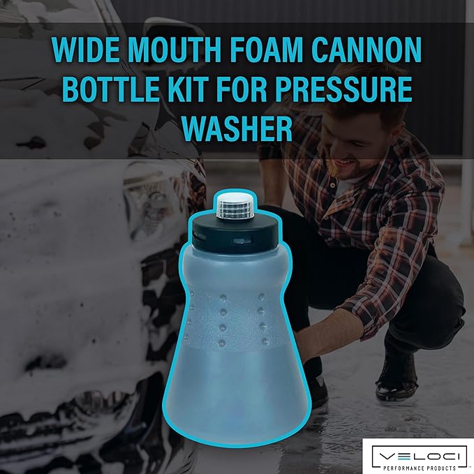 MTM Hydro Wide Mouth Foam Cannon Bottle Kit for Pressure Washer with Cap, Adapter and Filter, Plastic, 32 oz.