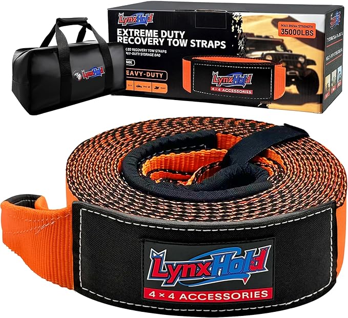 Recovery Tow Strap with Reinforced Loops 3" x 20ft Heavy Duty 35000 LBS Break Strength Emergency Recovery Tow Strap Winch Extension Rope for Car, Truck, Jeep, ATV, SUV, Tree Saver, Winch Extension