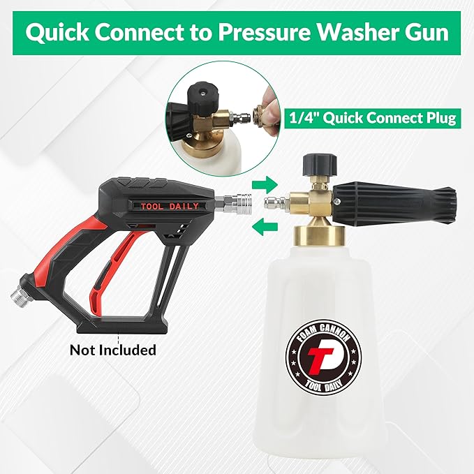 Tool Daily Foam Cannon for Pressure Washer with Car Wash Soap, Adjustable Snow Foam Lance, Additional Orifice Nozzle 1.1mm, 1/4” Quick Connect