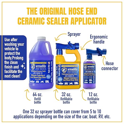 Professional Ceramic Sealer – Ultimate Protection & Just Waxed Deep Shine – Spray-On Hydrophobic Ceramic Coating for Cars, Boats & RVs (12 oz Hose-End Sprayer)