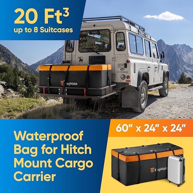 20ft³ Waterproof Hitch Cargo Carrier Bag, Durable PVC Tarpaulin Hitch Mount Cargo Carrier Cargo Box w/a Bonus Lock, Heavy-Duty Straps & Buckles, Easy to Install Vehicle Cargo Carriers