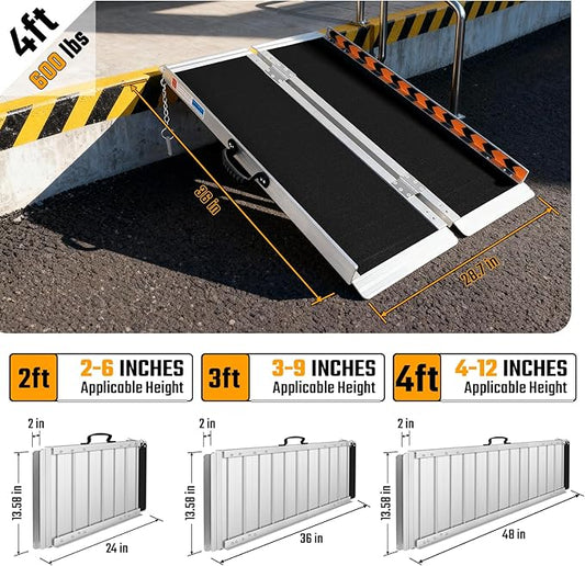 4FT Portable Wheelchair Ramp, 600 LBS Capacity Folding Handicap Ramp, Non-Slip Aluminum Portable Ramps, Threshold Ramp for Home Steps, Stairs, Doorways, Home Entry, and Door