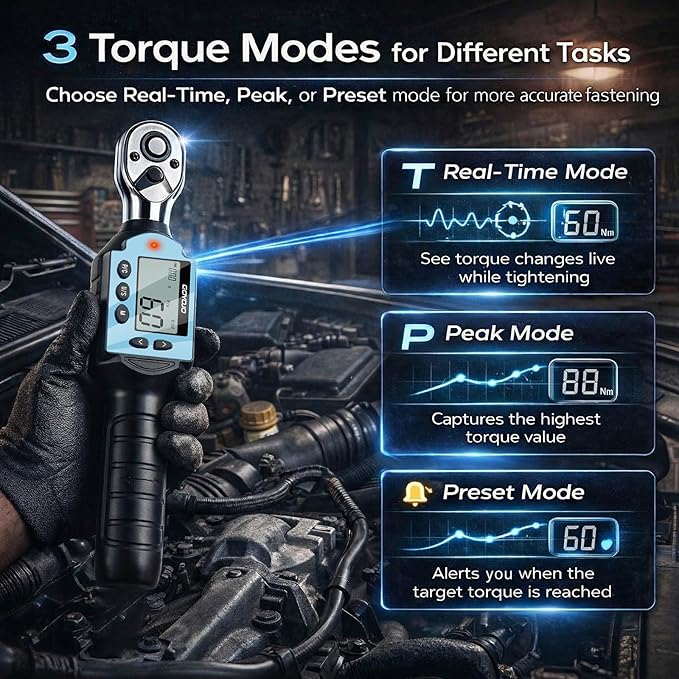 GOYOJO 1/2 Inch Digital Torque Wrench 7.37-73.76 ft-lb/10-100Nm High-Precision Professional Tool for Auto Repair, Motorcycle Maintenance, and DIY Projects ±2% Accuracy