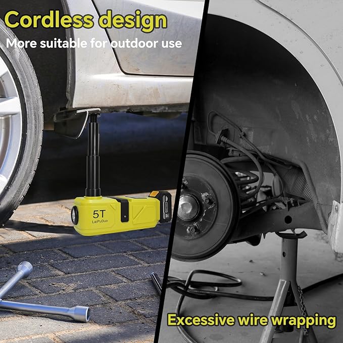 Cordless Electric Car Jack for Dewalt 20v Battery, 5 Ton Hydraulic Jack with LED Light(Lifting Range: 6.1"~17.7"), 3000mah Battery Portable Car Jacks for SUV Sedans Change Tires Garage Repair