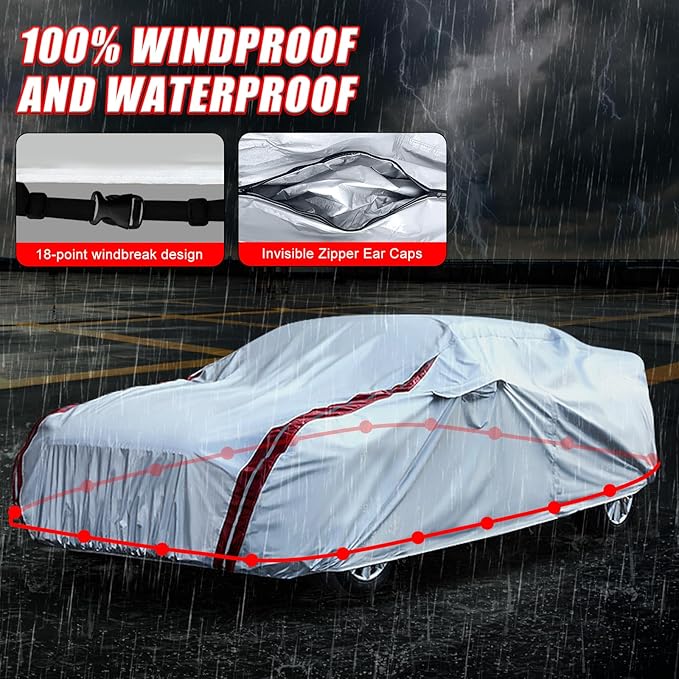 Waterproof Car Covers Replace for 2007-2024 Subaru Impreza WRX Sti, 6 Layers All Weather Custom-fit Car Cover with Zipper Door & 18 Ponit Windproof Bands for Snow Rain Dust Hail Protection