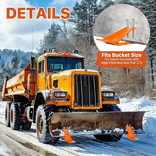 Tractor Bucket Protector, 2Pcs Ski Edge Protector, Turf Tamer Skid Protector with Double Lock Nuts and Bolts, Heavy Duty Steel Bucket Attachment for Snow Leaves Removal (2Pack - Orange)