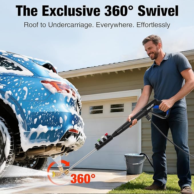 Pressure Washer, Power Washer with GFCI Safety Plug & No-Bend 360° Nozzle, 1.33 GPM Pressure Washer Complete with Foam Cannon & 4 Nozzles for Car & Home