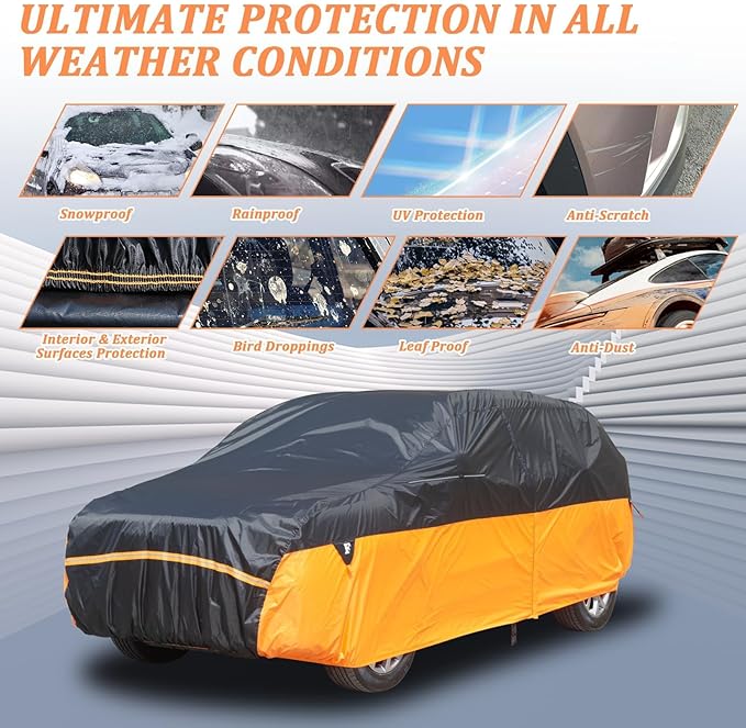 SUV Waterproof Car Cover for 170"-190" Automobilies, Outdoor Indoor All Weather Full Exterior Covers Windproof Rain Snow Sun Dust Heat UV Protection, Large Universal Winter Car Covers