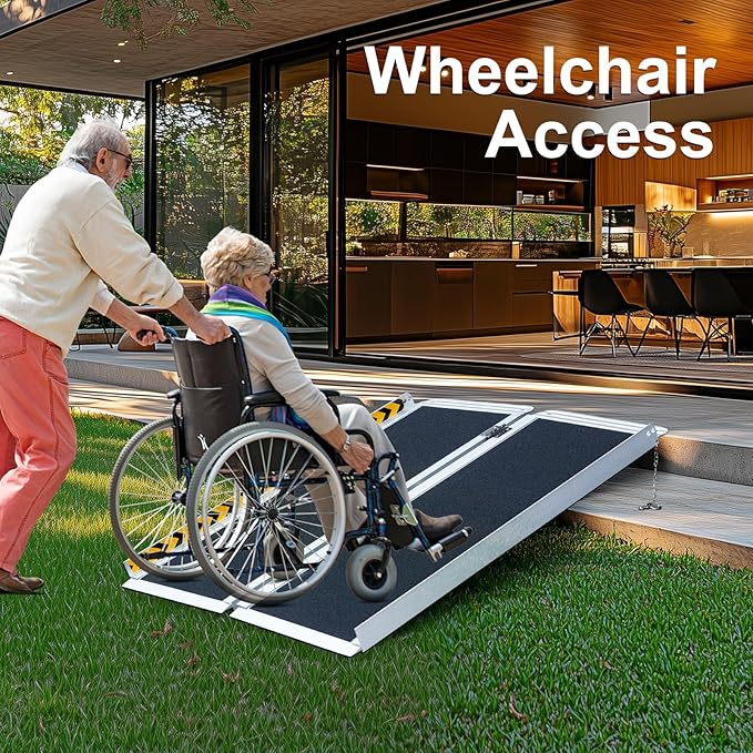 Portable Wheelchair ramp 2FT,No-Slip Aluminum Folding Handicap Ramp 800lbs Weight capacaity,Wheel Chair ramp for Home Steps,Stairs,car