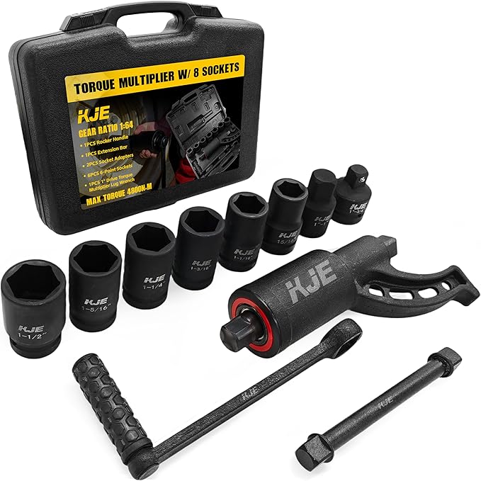 KJE Heavy Duty Torque Multiplier Wrench Set, w/ 24mm~38mm Cr-v Socket (4800 N/M, 3,540 ft/lb), 1:64 Saving Lug Nut Remover Torque Wrench for Semi Truck & RVs