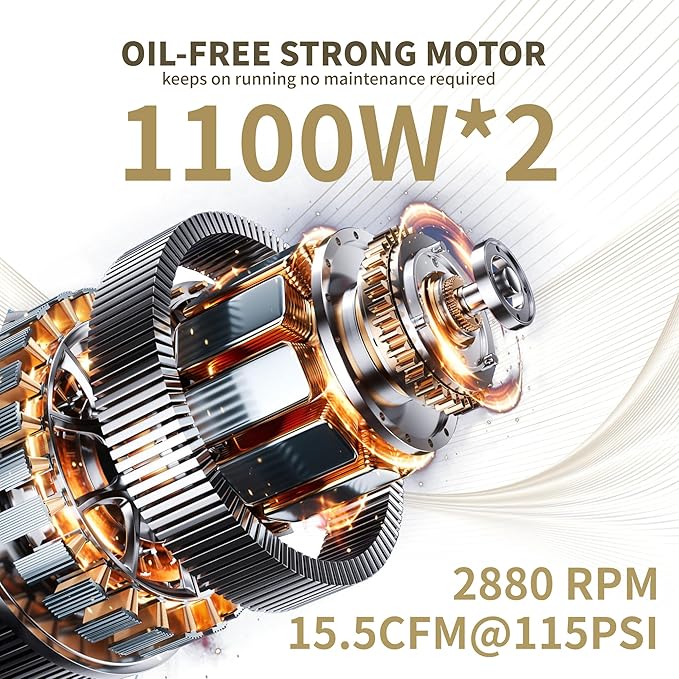MZB 13.2 Gallon Ultra Quiet Air Compressor 115Psi Steel Tanks Oil Free Air Compressor Ideal for Tire Inflation Pneumatic Tool Spray Painting 70dB Noise Level