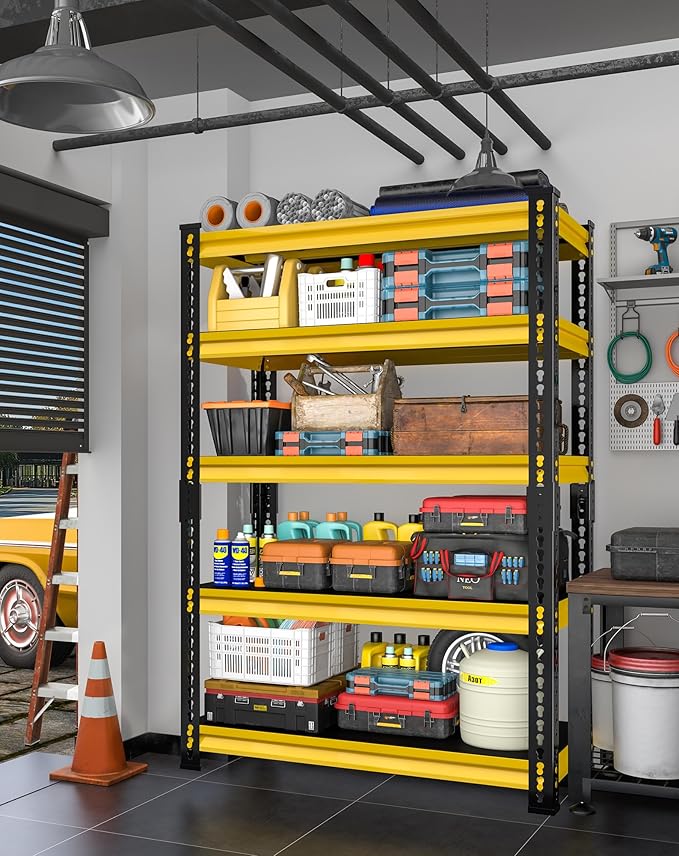 Garage Shelving Heavy Duty, 2200 Lbs Loads Garage Storage Shelves Heavy Duty, 5-Tier Metal Shelving Units and Storage for Basement, Retiple Tanks,40''Wx18 Dx72 H,Yellow