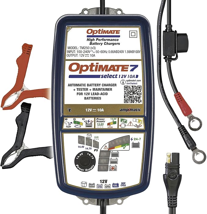 Optimate 7 Select - 12V 10A, TM-251v3, 9-Step Gold Series Battery Saving Charger & maintainer