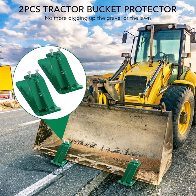 Tractor Bucket Protector, 2pcs Heavy-Duty Steel Loader Bucket Attachment with Double Lock Nuts - Bucket Edge Guard for Snow Removal, Leaves & Gravel