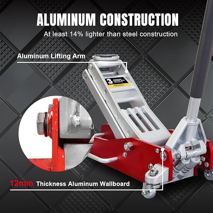 Big RED 3 Ton Floor Jack,Full Aluminum Ultra Lightweight Low Profile Car Jack with Dual Piston Quick Lift Pump,Hydraulic Racing Floor Jack for Vehicle,6,000 lb Capacity,Red,TAM830003XL