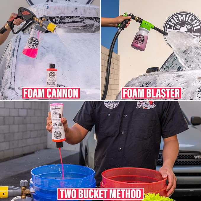 Chemical Guys CWS_101_16A Car Wash, Dry & Shine Bundle - Maxi-Suds II Foaming Car Wash Soap, 16 oz, Cherry Scent + After Wash Gloss Boosting Drying Aid (16 oz) (2 Items)