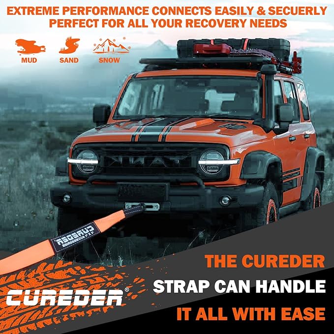 Tow Strap - 3'' x 30ft Recovery Strap,Lab Tested 35,121 lb Break Strength Snatch Strap, Suitable for Emergency Off-Road Vehicles and Trucks, Get Your Vehicle Out of Any Situation