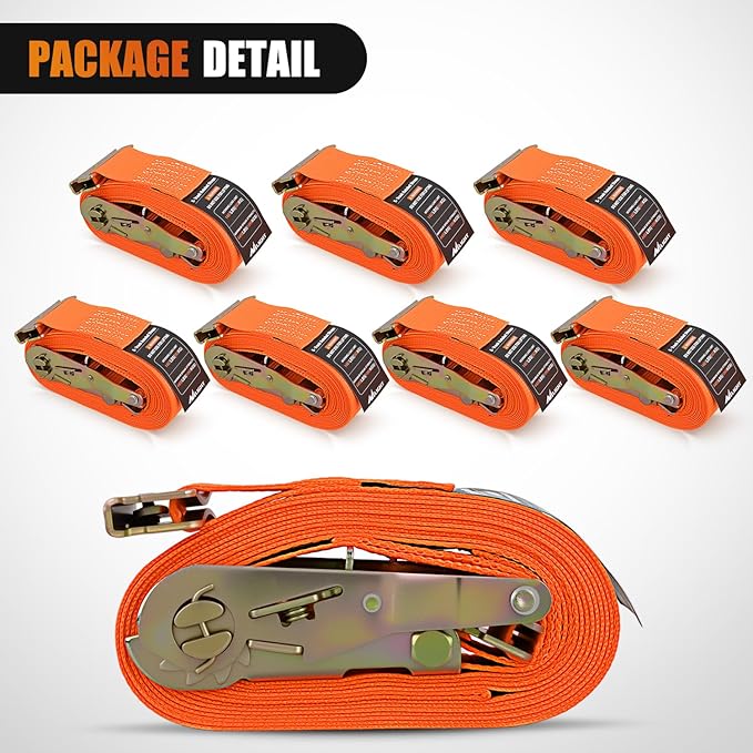 Nilight E-Track Ratchet Straps 8 Pack 2" x 15' Heavy Duty Orange Cargo Tie-Downs 4400 lbs Breaking Strength Standard E Track accessories Tie Down E-Track Spring Fittings for Cargo Vans Trucks Trailers