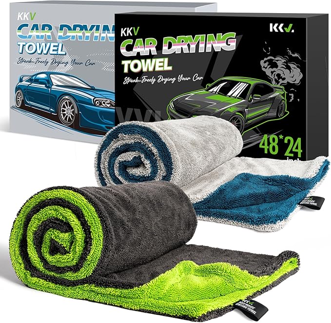 KKV 48”x24” Dual Sided Microfiber Car Drying Towel (2 Count)