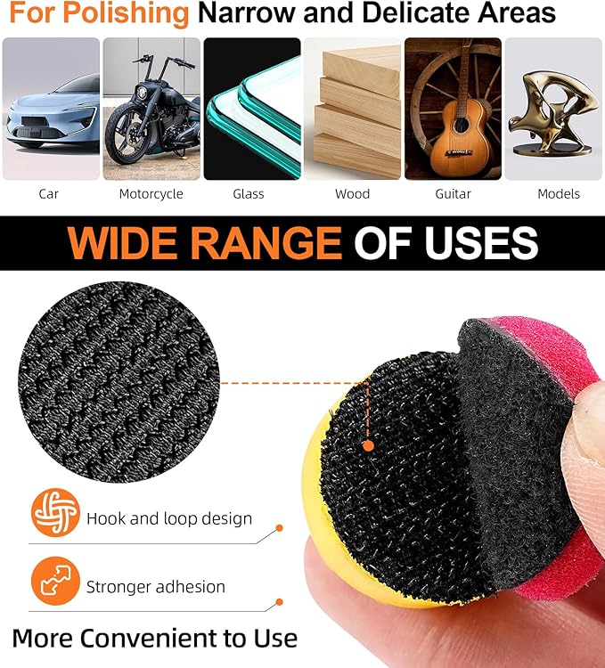 SI FANG 22 Pcs Mini Buffing Polishing Pads Kit, Car Details Mini Polisher Foam Pads for Drill Rotary Tool Buffer Tight Area Detailing Paint Polish Waxing & Glaze, Interior Headlight Door Handles