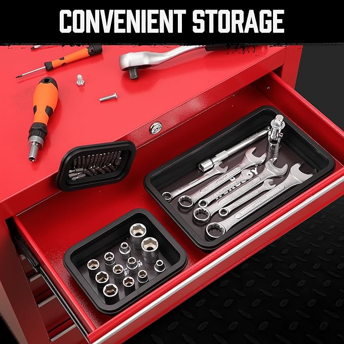 HORUSDY 3-Piece Magnetic Parts Tray Set, Tool Trays for Storage Organizer Screw, Bolts, Washers, Nuts and Small Tools. Tool Gifts for Men, Black