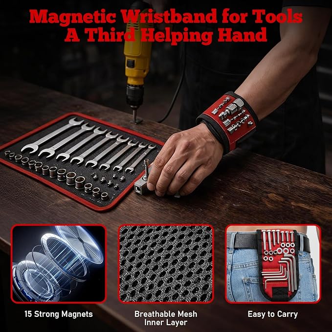 Qidejoy 1Pcs Magnetic Tool Mat with Wristband, Flexible PVC Pad & Non-Slip Tool Holder Tray, 40LB Magnetic Parts Pad – Tools for Mechanics, Garage, Workshop & Auto Repair, Toolbox Organizer