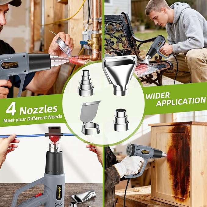 Heat Gun 122℉~1202℉ Dual Temperature Control Pistola De Calor with 4 Nozzles Kit Overload Protection Hot Air Gun For Crafting,Shrink Wrapping, Stripping Paint,5Ft Power Cord (V-F3000W)